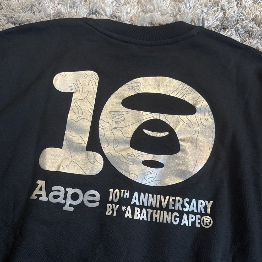 RARE BNWT Bape AAPE X Spalding 10TH Anniversary Moon Face Black Crewneck XL HTF - Picture 12 of 16
